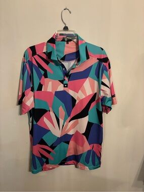 Bad Birdie Men's Geo Floral Polo in Pink, Teal, Navy, Black